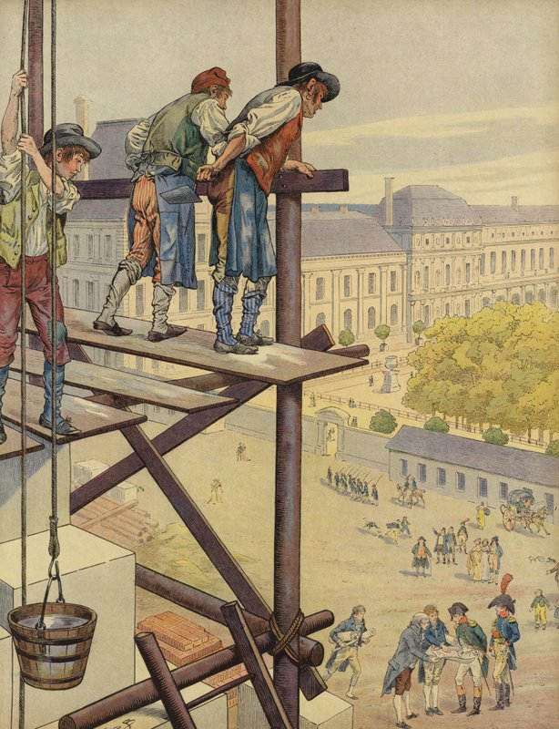 Pohled stavebních dělníků z lešení na náměstí Pyramid od Jacques Marie Gaston Onfray de Breville (Job)