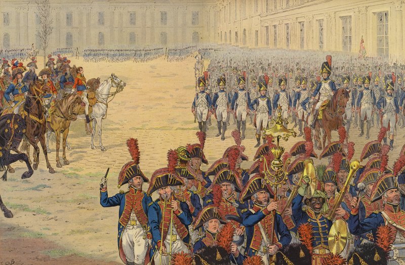 První prohlídka konzulární stráže na přehlídce v paláci Tuileries od Jacques Marie Gaston Onfray de Breville (Job)