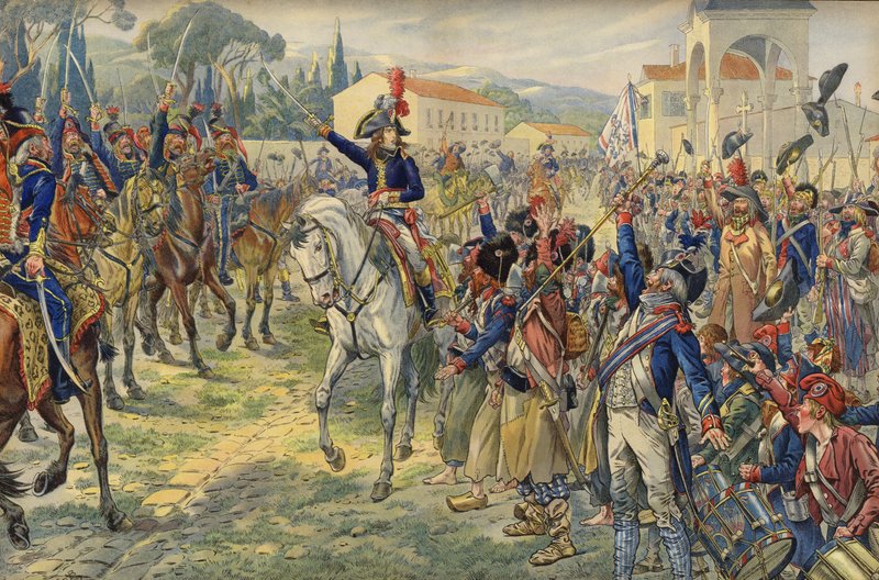 Napoleon Bonaparte při svém příjezdu do okupovaného města Nice od Jacques Marie Gaston Onfray de Breville (Job)