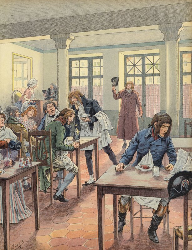 Napoleon Bonaparte sedí v rušné restauraci od Jacques Marie Gaston Onfray de Breville (Job)