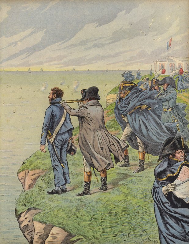 Napoleon Bonaparte si prohlíží svou flotilu při vyplutí z Boulogne od Jacques Marie Gaston Onfray de Breville (Job)
