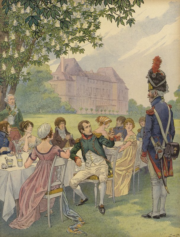 Napoleon Bonaparte a Josephine na zahradní slavnosti v areálu Chateau de Malmaison od Jacques Marie Gaston Onfray de Breville (Job)
