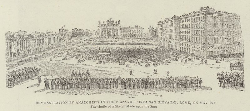 Demonstrace anarchistů na náměstí Piazza di Porta San Giovanni v Římě dne 1. května 1891 od James A. Shearman