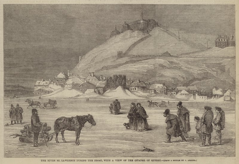 Řeka St Lawrence během mrazu, s výhledem na citadelu v Quebecu od James Archer