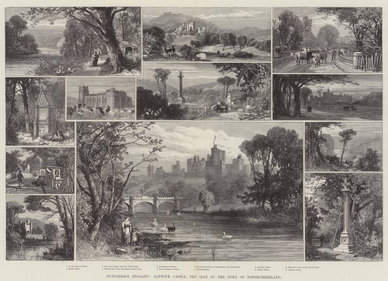 Malebná Anglie, hrad Alnwick, sídlo vévody z Northumberlandu od James Burrell Smith