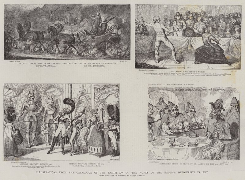 Ilustrace z katalogu výstavy děl anglických humoristů v umění od James Gillray