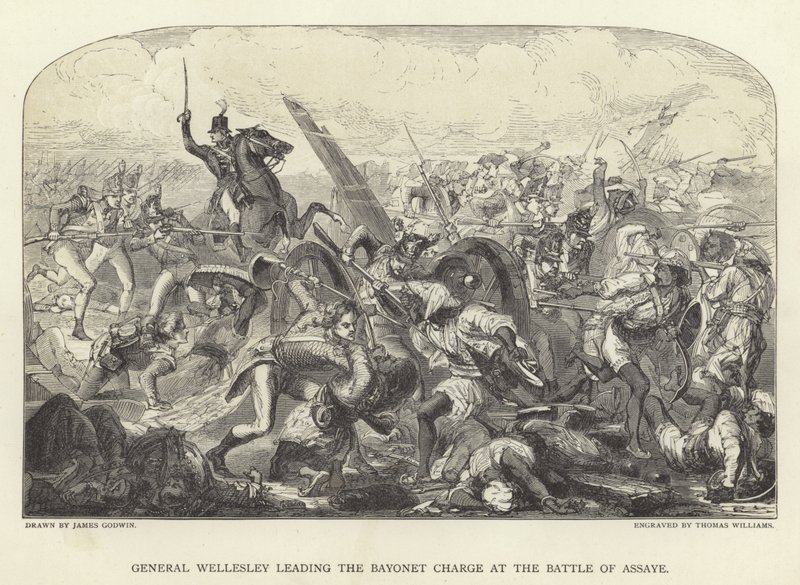 Generál Wellesley vedl bajonetový útok v bitvě u Assaye od James Godwin