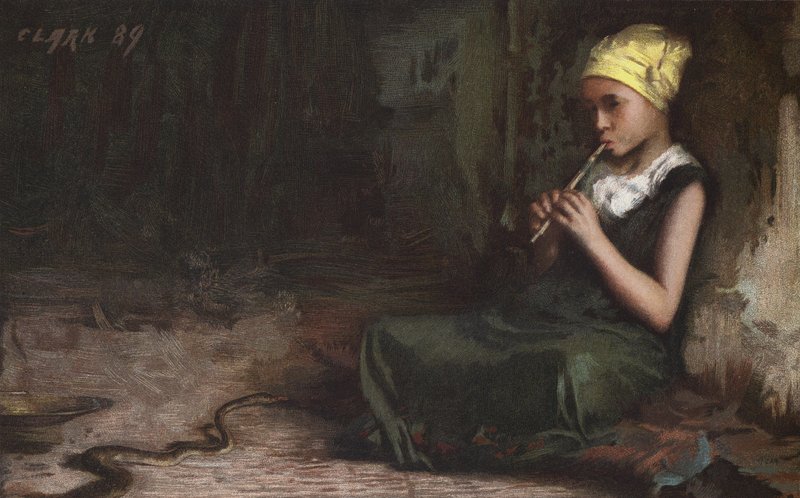 Dívka okouzlující hada (chromolitho) od James (after) Clark