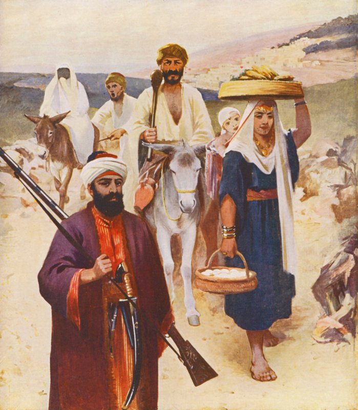Svatá země: Scéna na silnici u Nazaretu (barevná litografie) od James (after) Clark