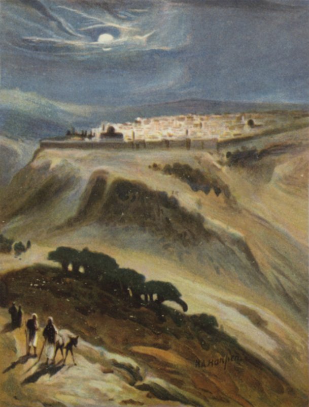 Jeruzalém (měsíční svit) z hory Scopus (barva litho) od James (after) Clark
