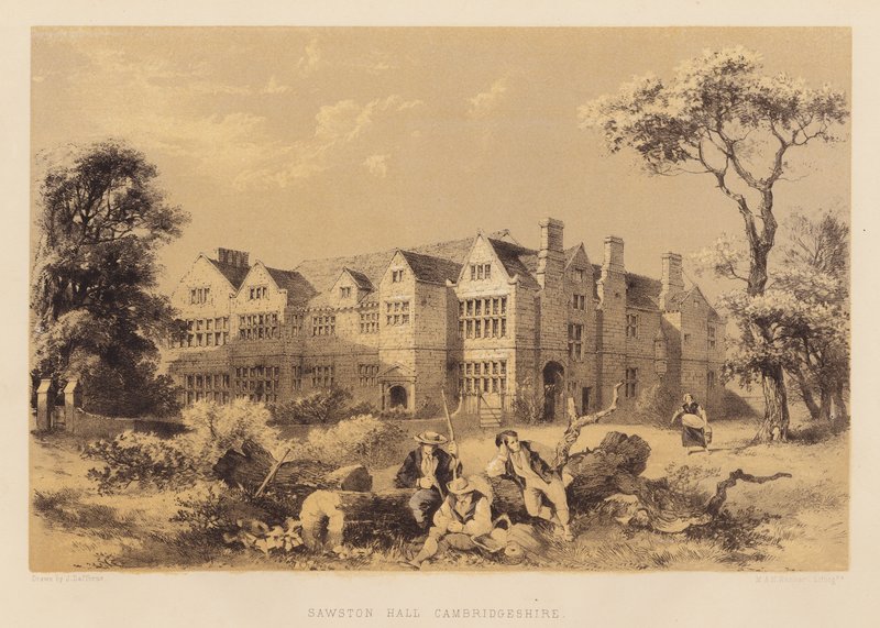Sawston Hall, Cambridgeshire (akvatinta) od James Dafforne