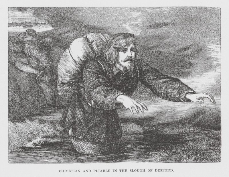 Křesťanský a poddajný ve Slough of Despond (rytina) od James Dawson Watson