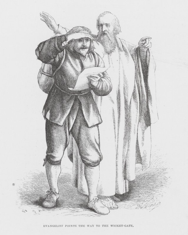 Evangelista ukazuje cestu k bráně (rytina) od James Dawson Watson