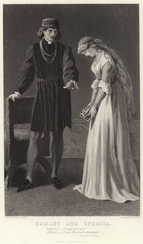 Hamlet a Ofélie, dějství III, scéna I od James Dawson Watson
