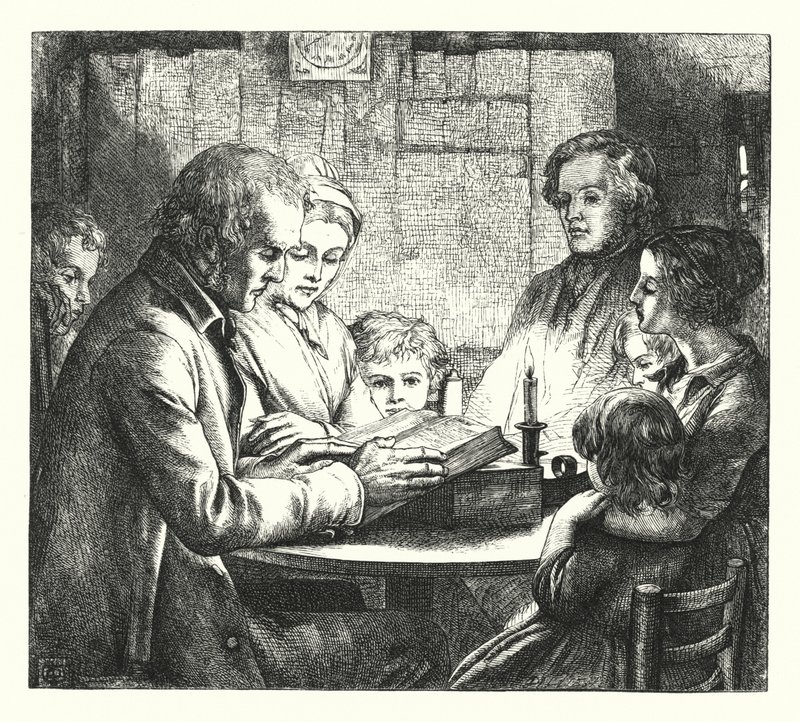 Scéna ve skotské chatě od James Dawson Watson