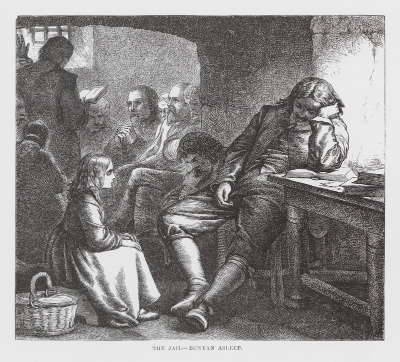 Vězení, Bunyan spí (rytina) od James Dawson Watson