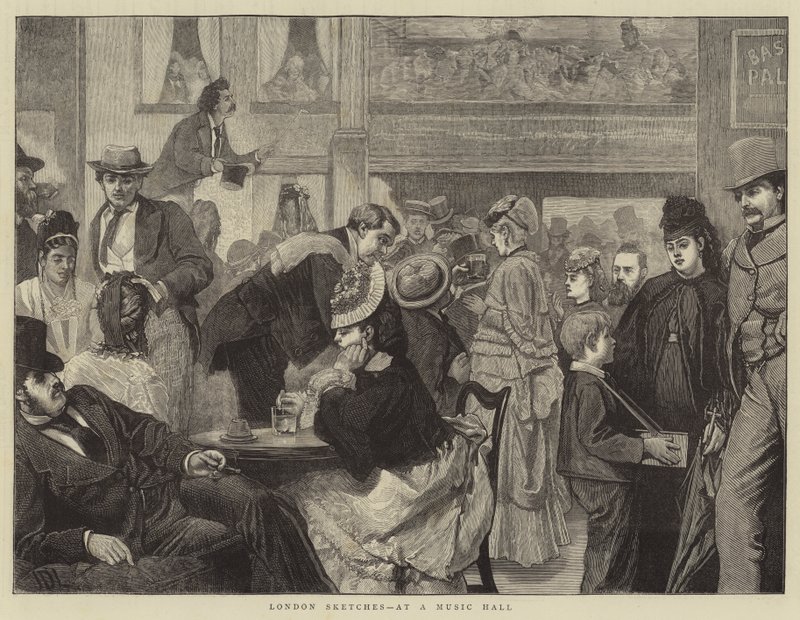 London Sketches, v Music Hall od James Dromgole Linton