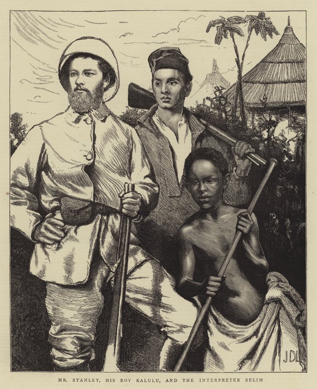 Pan Stanley, jeho chlapec Kalulu a tlumočník Selim od James Dromgole Linton