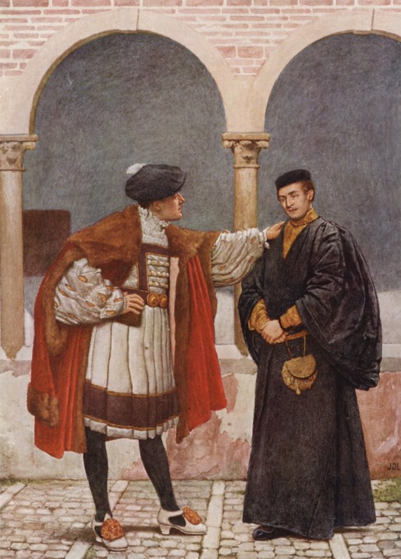 Shakespearův Kupec benátský: Antonio a Bassanio (barevná litografie) od James Dromgole Linton