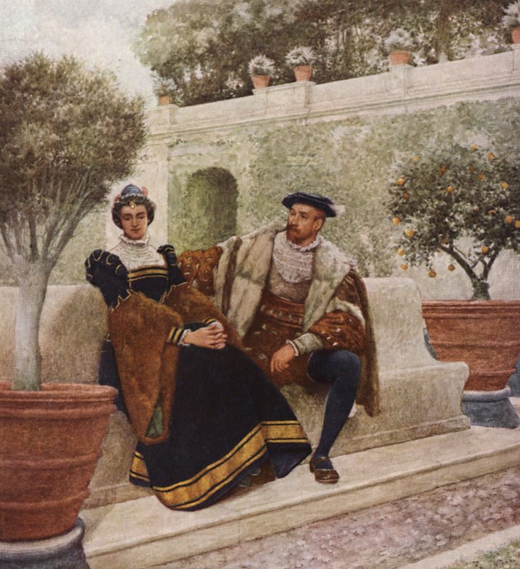 Shakespearův Kupec benátský: Lorenzo a Jessica (barevná litografie) od James Dromgole Linton