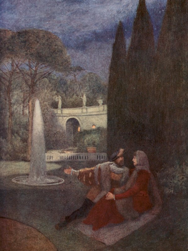 Shakespearův Kupec benátský: Lorenzo a Jessica (barevná litografie) od James Dromgole Linton