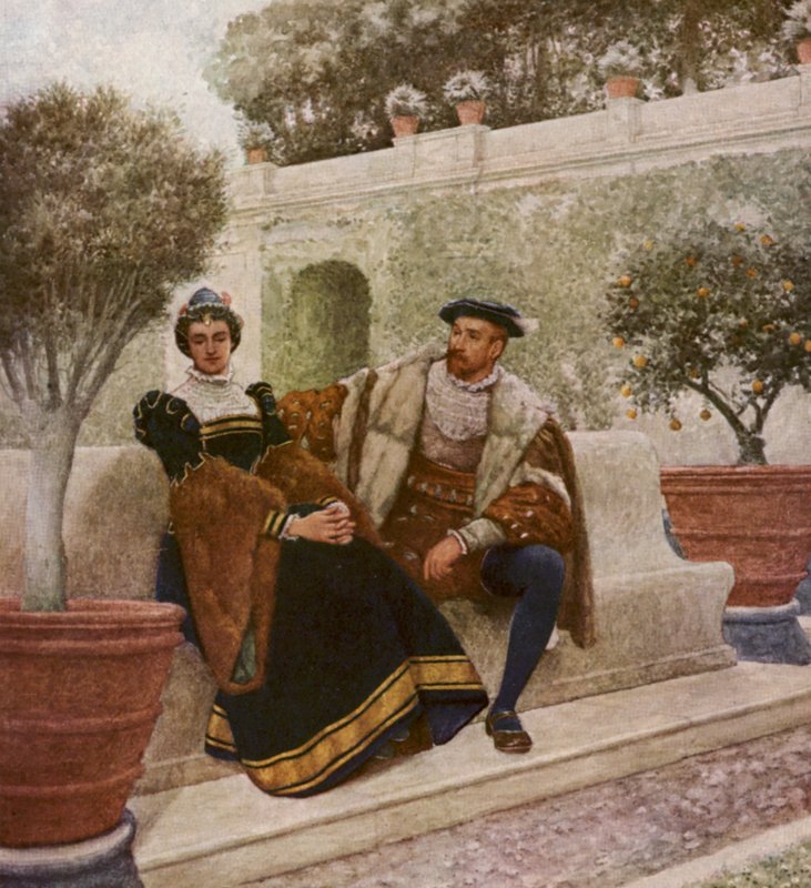 Shakespearův Kupec benátský: Lorenzo a Jessica (barevná litografie) od James Dromgole Linton