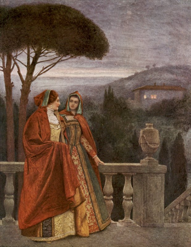 Shakespearův Kupec benátský: Portia a Nerissa (barevná litografie) od James Dromgole Linton