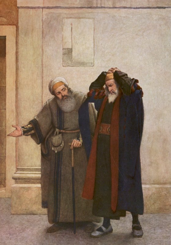 Shakespearův Kupec benátský: Shylock a Tubal (barevná litografie) od James Dromgole Linton