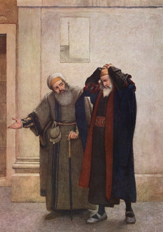 Shakespearův Kupec benátský: Shylock a Tubal (barevná litografie) od James Dromgole Linton