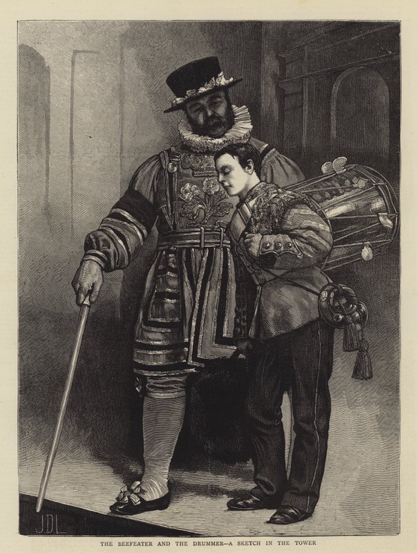 Beefeater a bubeník, skica ve věži od James Dromgole Linton