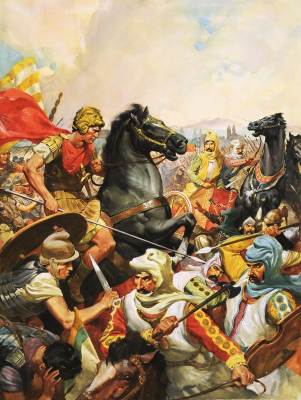 Alexandr Veliký na koni Bucephalus od James Edwin McConnell