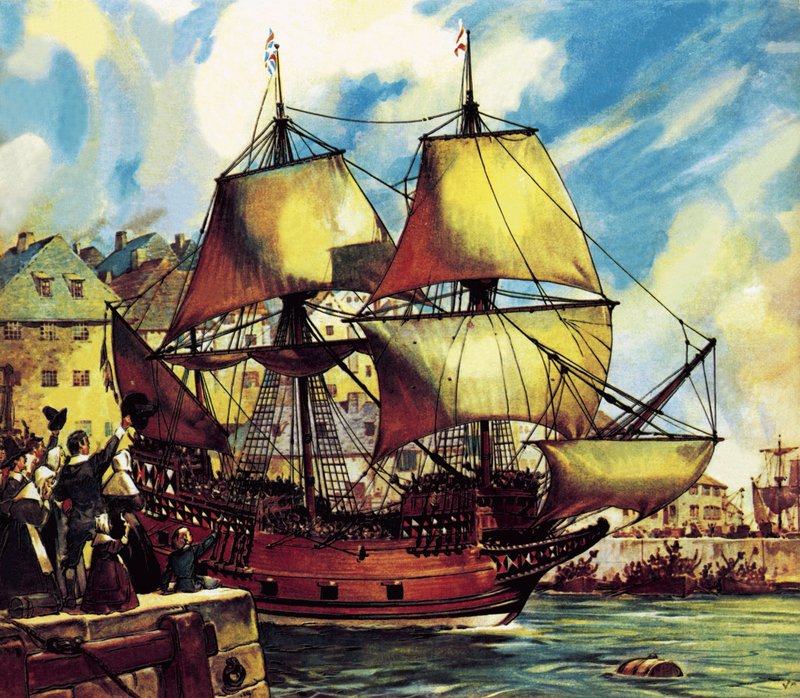 Mayflower opouští Plymouth od James Edwin McConnell