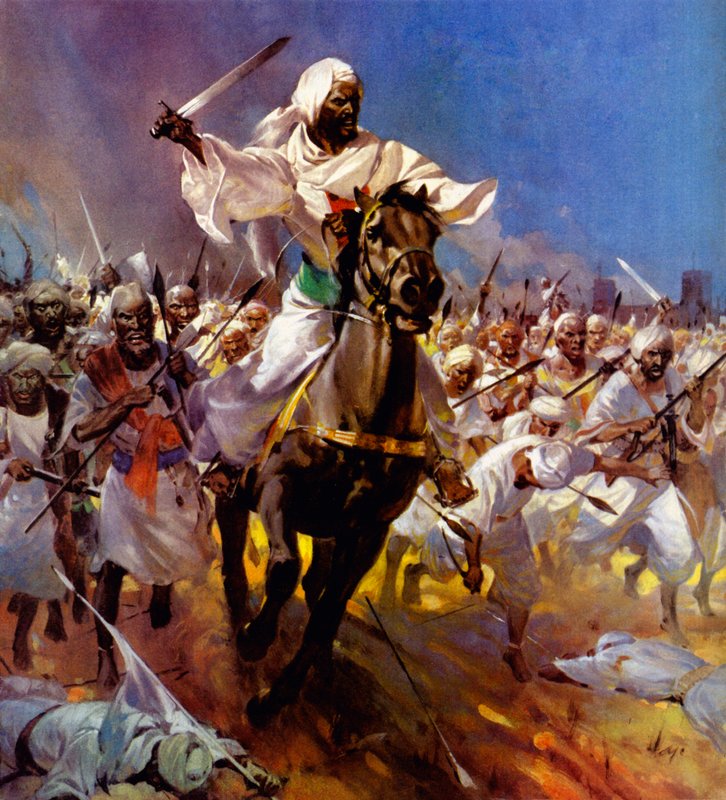 Boj o Chartúm - Muhammad Ahmad (barevná litografie) od James Edwin McConnell
