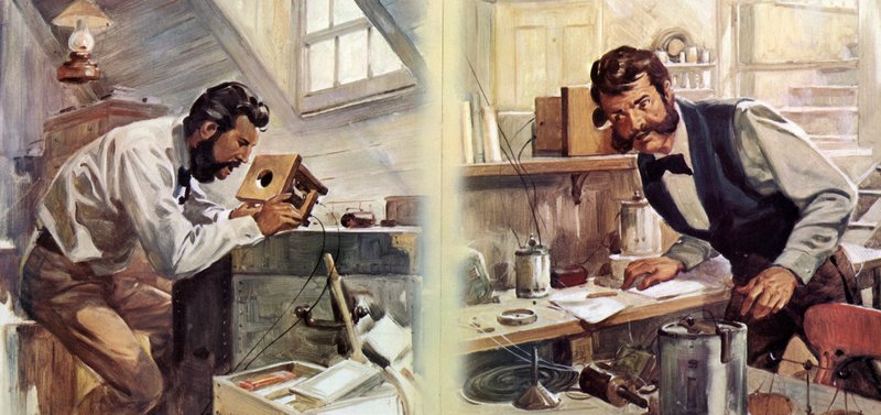 První telefonní hovor (barevná litografie) od James Edwin McConnell