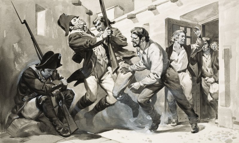 William Scoresby utíká ze španělského vězení (kvaš na papíře) od James Edwin McConnell