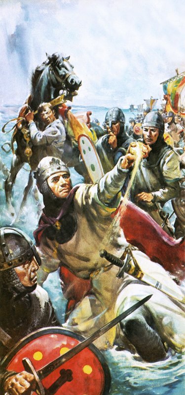 Vilém Dobyvatel přijíždí do Anglie v roce 1066 a bere si hrst písku. od James Edwin McConnell