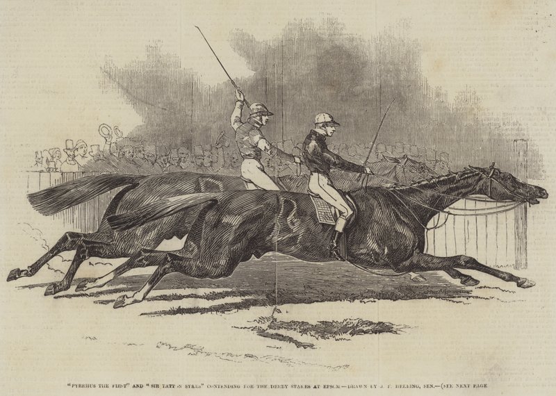 Pyrrhus První a Sir Tatton Sykes bojující o Derby Stakes v Epsomu od James Herring