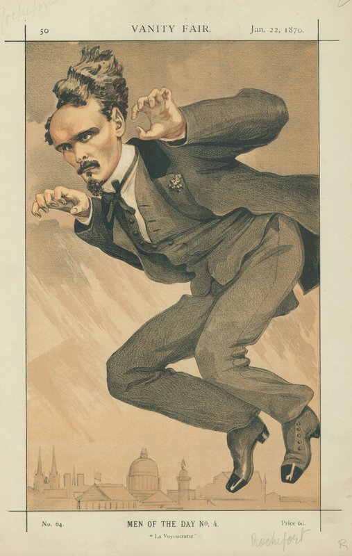 Henri Rochefort, La Voyoucratie, 22. ledna 1870, karikatura Vanity Fair od James Jacques Joseph Tissot