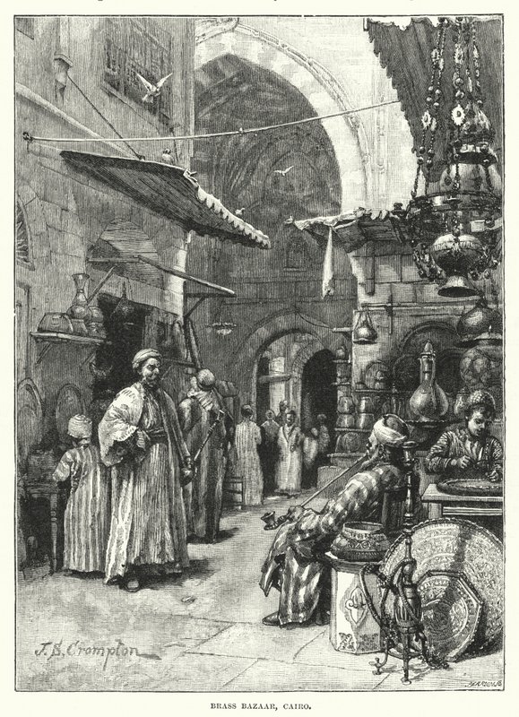 Brass Bazaar, Káhira (rytina) od James Shaw Crompton