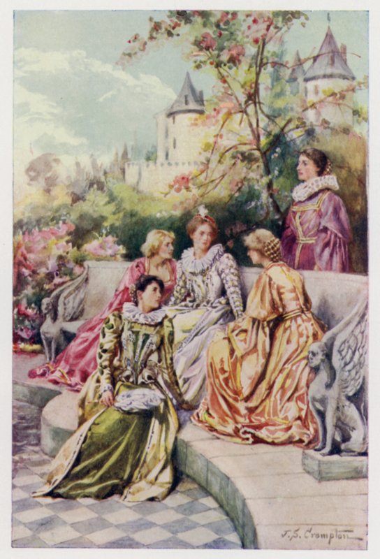 Mary Stuartovna, budoucí skotská královna Marie, se svým dvorem, Čtyřmi Mariemi, během svého působení ve Francii v 50. letech 16. století od James Shaw Crompton