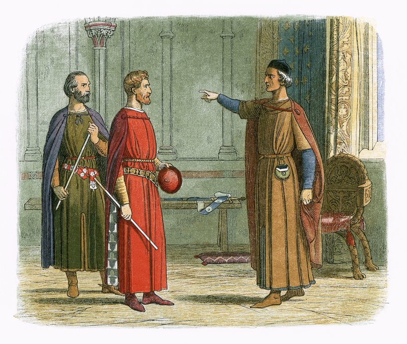 Král Eduard I. vyhrožuje lordu maršálovi od James William Edmund Doyle