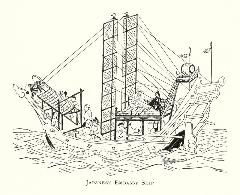 Loď japonského velvyslanectví (litho) od Japanese School