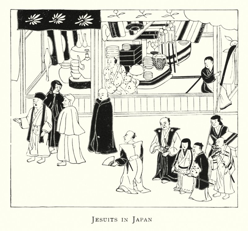 Jezuité v Japonsku (litho) od Japanese School