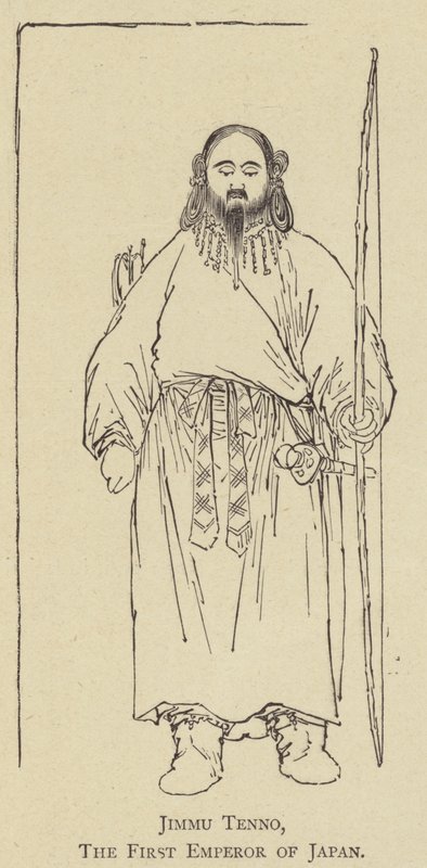 Jimmu Tenno, první japonský císař (litho) od Japanese School