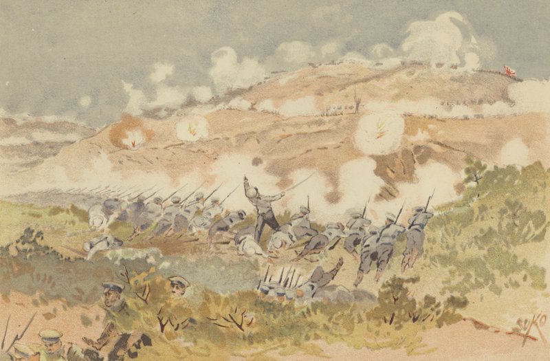 Ruský protiútok na naši pozici v Chien-Shan (chromolitho) od Japanese School