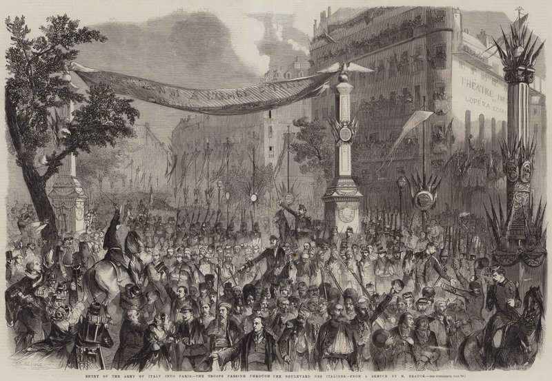 Vstup italské armády do Paříže, vojáci procházejí Boulevard des Italiens od Jean Adolphe Beauce
