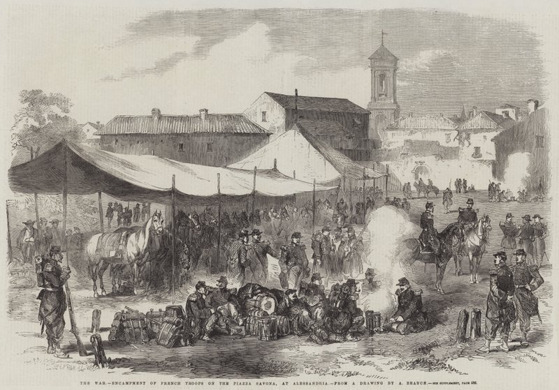 Válka, Tábořiště francouzských vojsk na Piazza Savona, v Alessandrii od Jean Adolphe Beauce