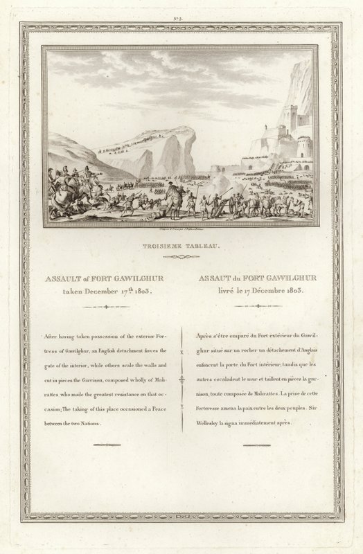Útok na Fort Gawilghur, uskutečněný 17. prosince 1803 od Jean Duplessi-Bertaux