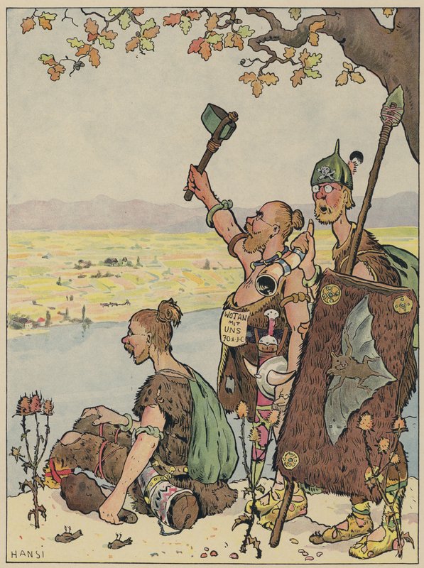 Němci při pohledu na Alsasko ze vzdáleného břehu Rýna (barva litho) od Jean Jacques Waltz