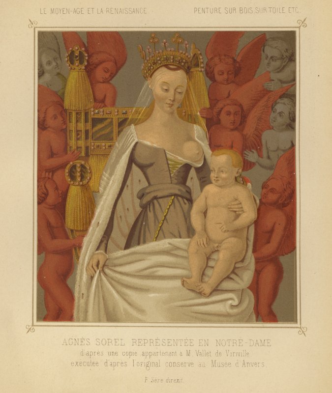 Agnes Sorel jako Madonna Lactans (chromolitho) od Jean (after) Fouquet